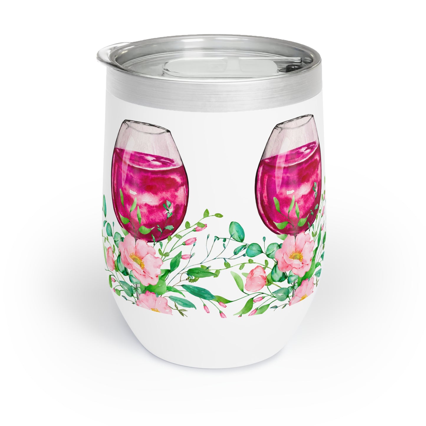 Pink Flowers with Red Wine Chill Wine Tumbler