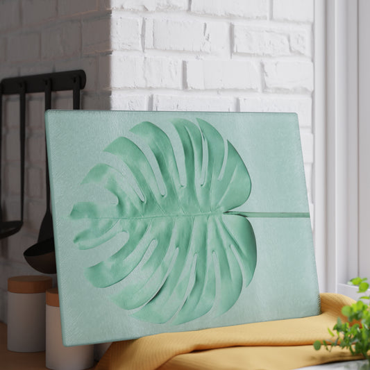 Tropical Monstera Leaf Glass Cutting Board