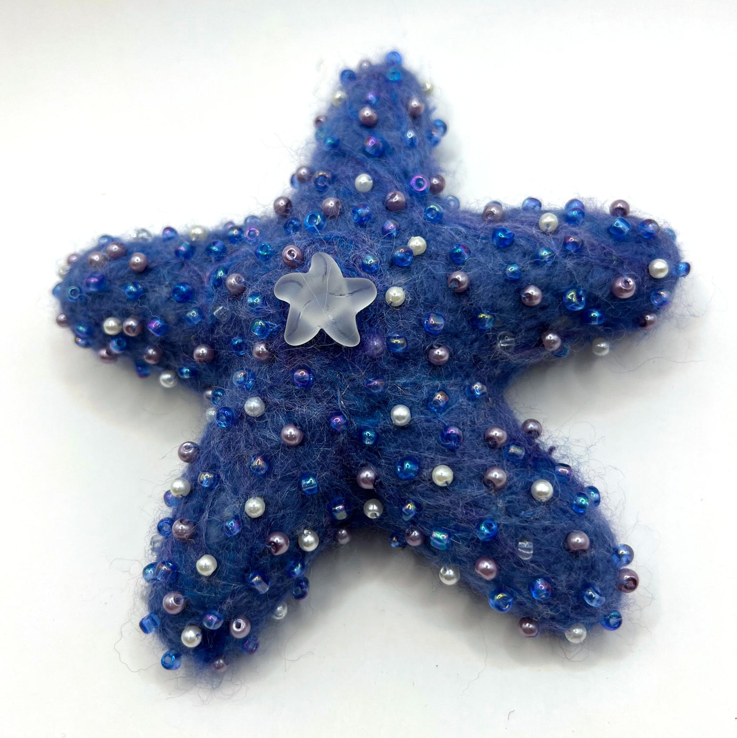 Needlefelted and Beaded Blue Starfish