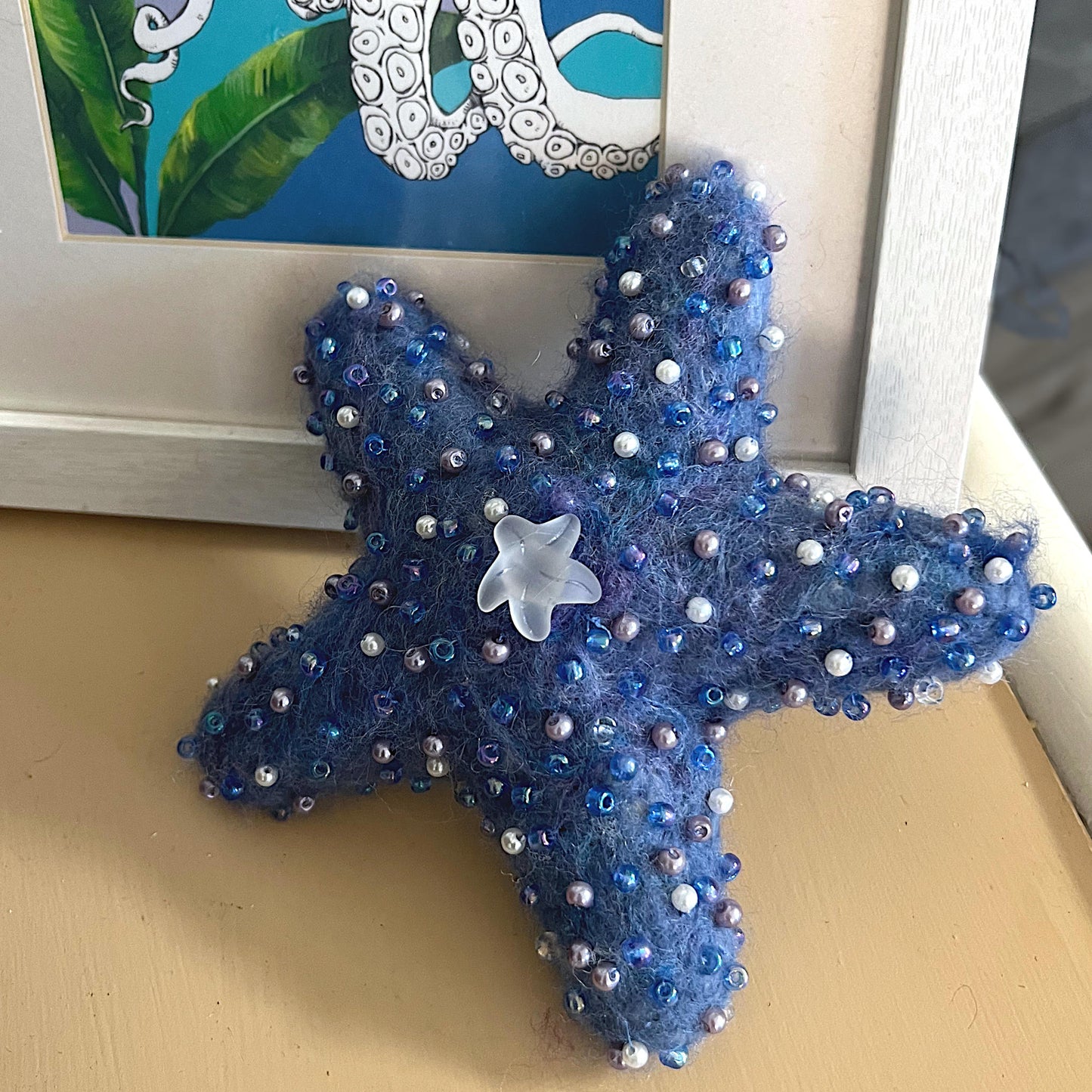 Needlefelted and Beaded Blue Starfish