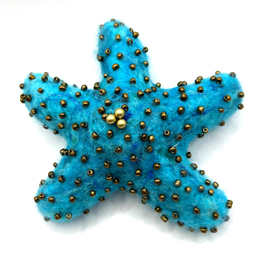 Needlefelted and Beaded Turquoise Blue Starfish