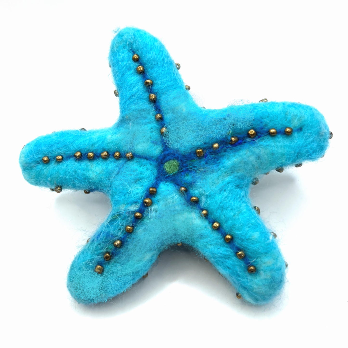 Needlefelted and Beaded Turquoise Blue Starfish