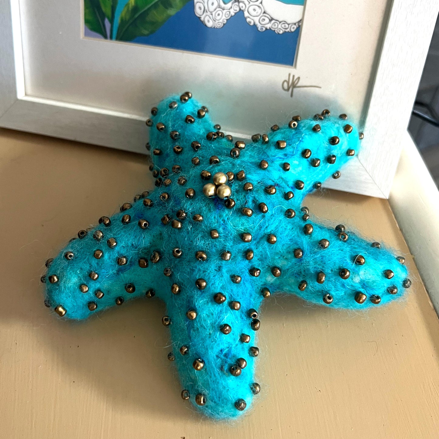 Needlefelted and Beaded Turquoise Blue Starfish