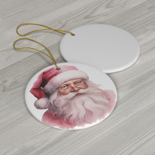 Pink Santa Claus Ceramic Christmas Ornament