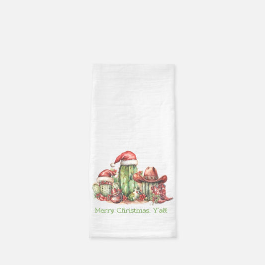 Personalized Merry Christmas Y'all Tea Towel, Dish, Kitchen Towel, Flour Sack Towel, Housewarming Gift, Wedding Gift Towel, Bar Towel