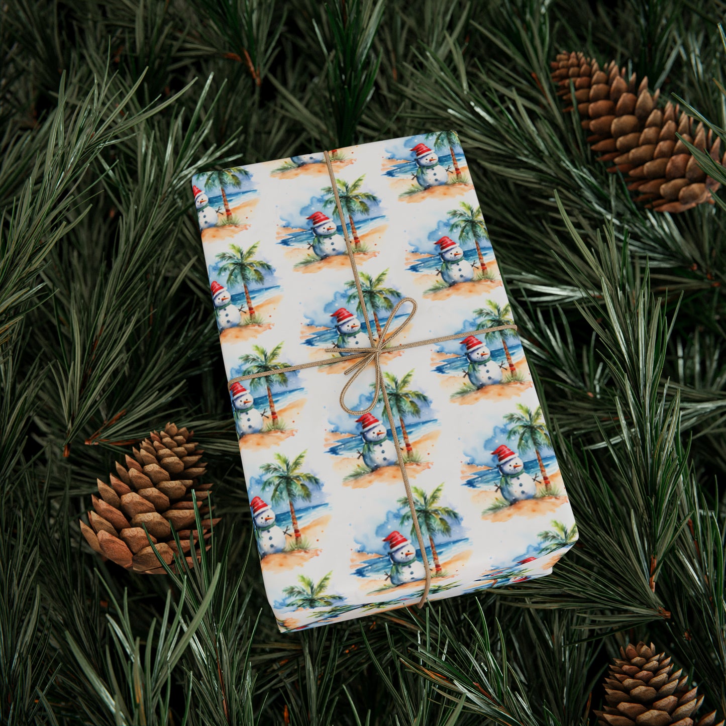 Snowman on the Beach Christmas Wrapping Paper