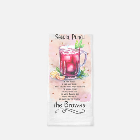 Personalized Sorrel Rum Punch Tea Towel, Dish, Kitchen Towel, Flour Sack Towel, Housewarming Gift, Wedding Gift Towel, Bar Towel