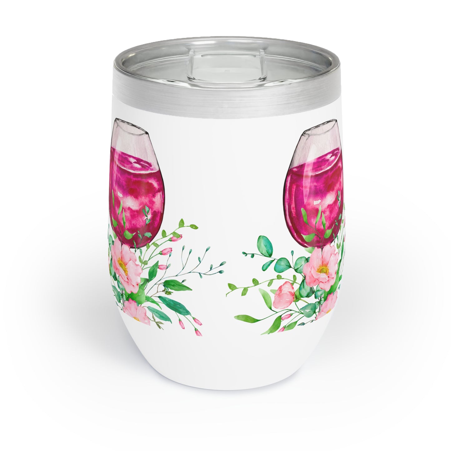 Pink Flowers with Red Wine Chill Wine Tumbler