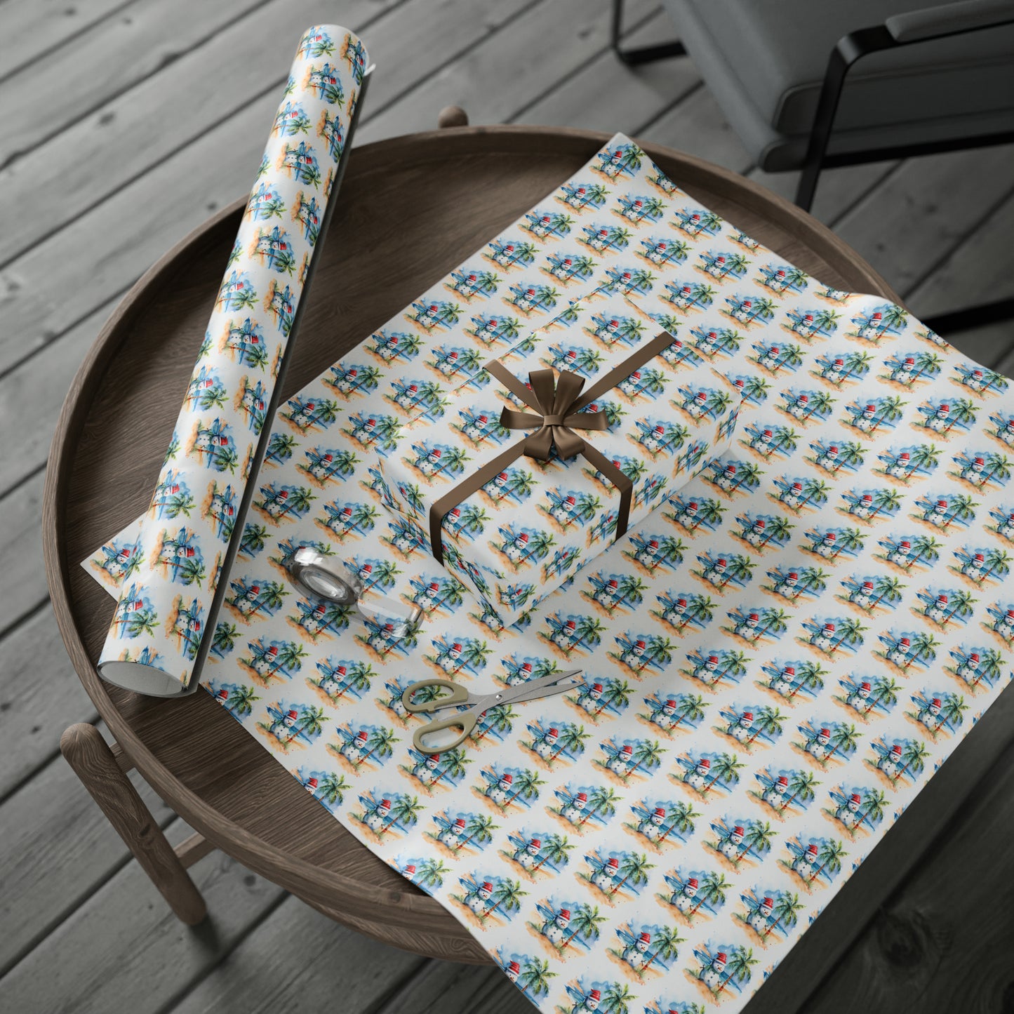 Snowman on the Beach Christmas Wrapping Paper