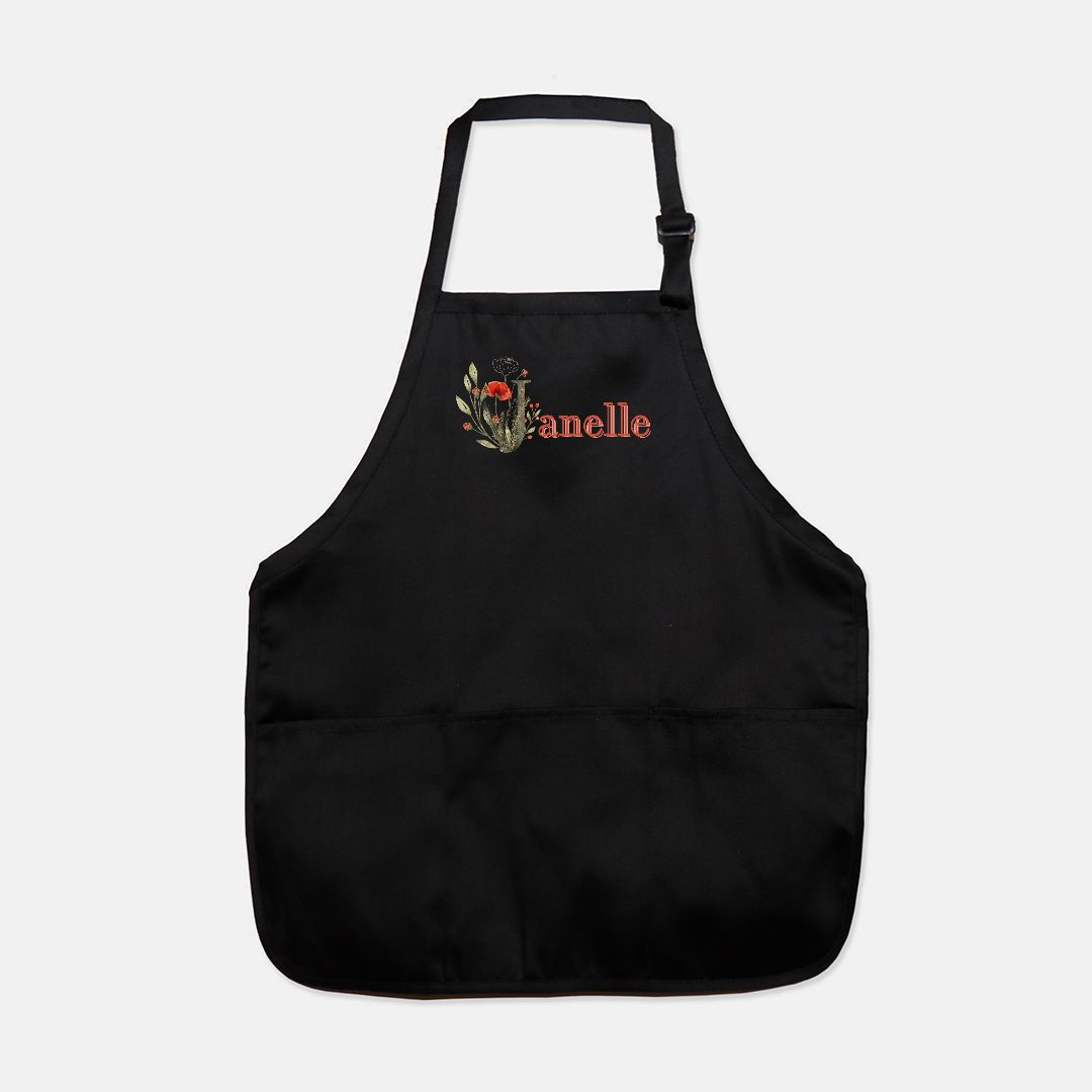 Personalized Red Poppy Name Monogram Apron