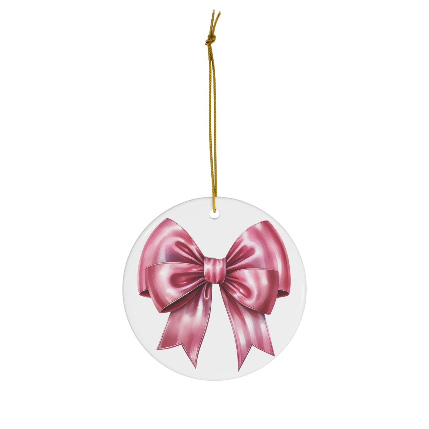 Pink Bow Christmas Ceramic Ornament