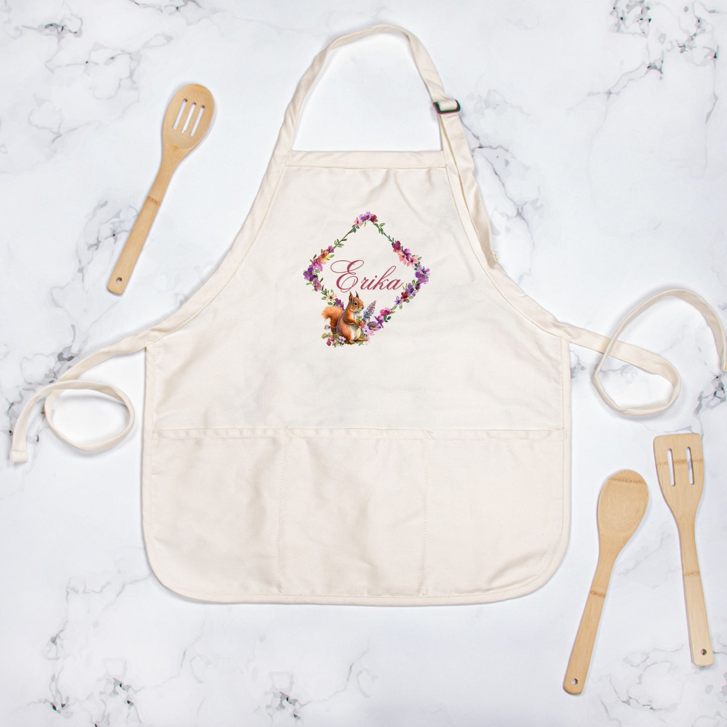 Personalized Squirrel and Flowers Apron