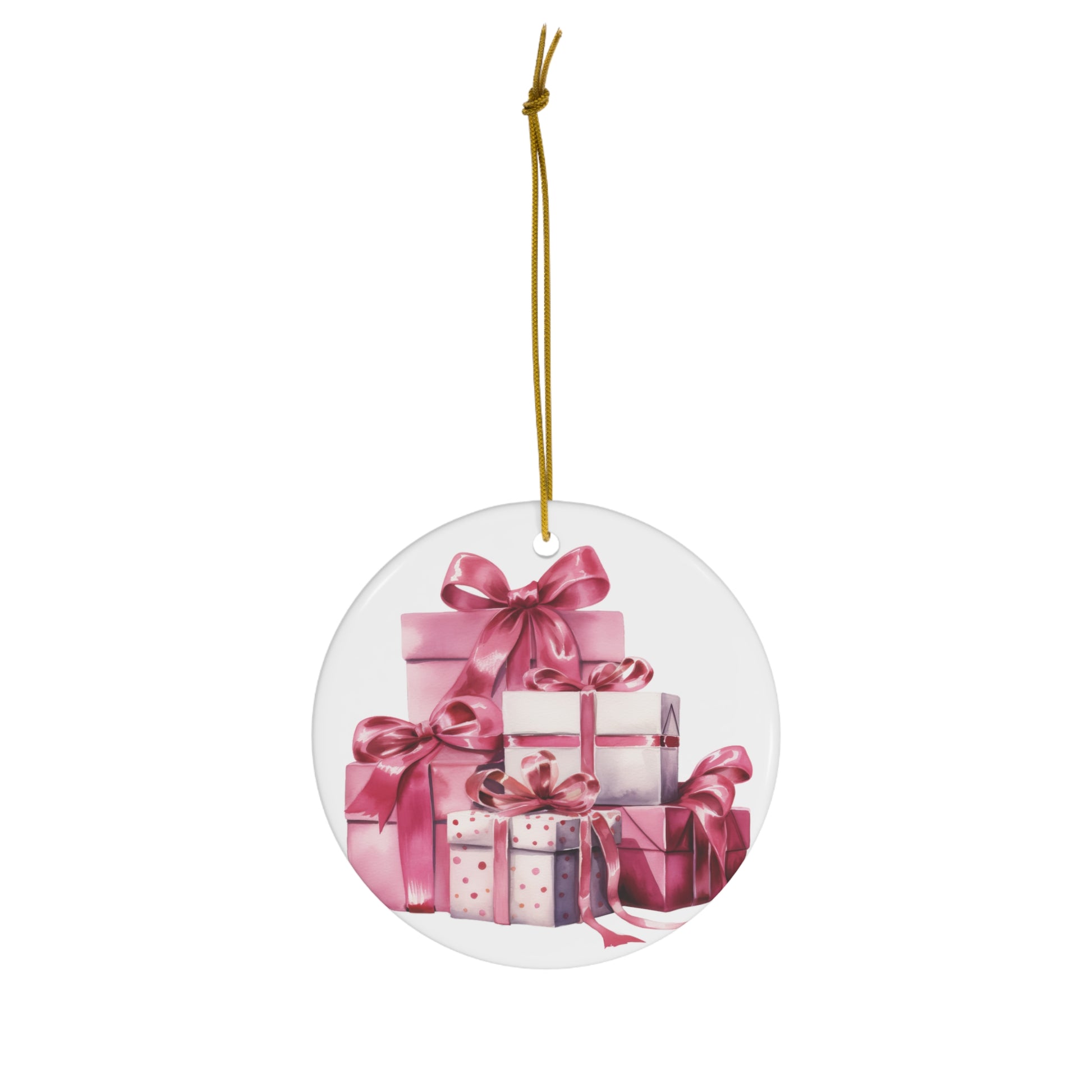 Pink Holiday Gifts Ceramic Christmas Ornament