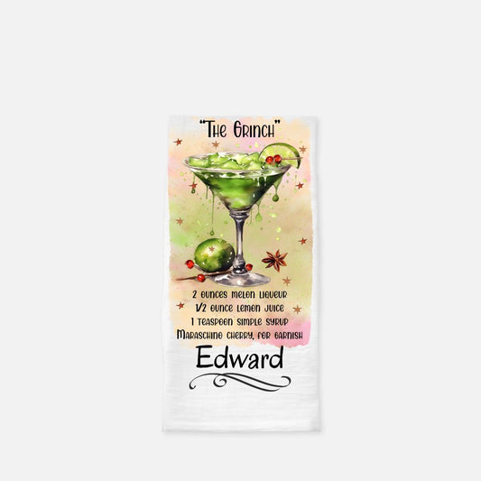 Personalized The Grinch Martini Tea Towel, Dish, Kitchen Towel, Flour Sack Towel, Housewarming Gift, Wedding Gift Towel, Bar Towel