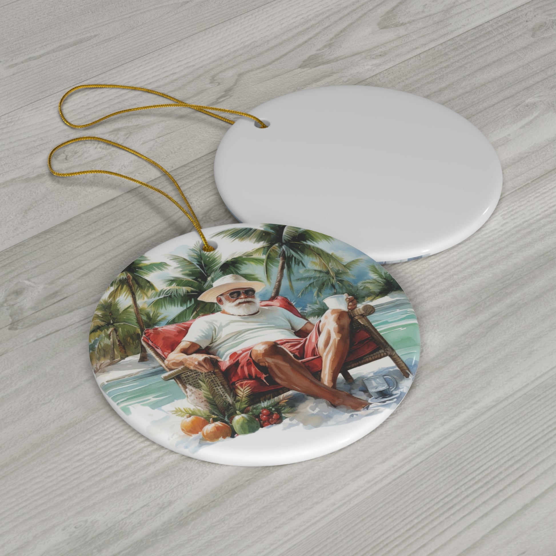 Santa Relaxing at the Beach Christmas Ceramic Ornament