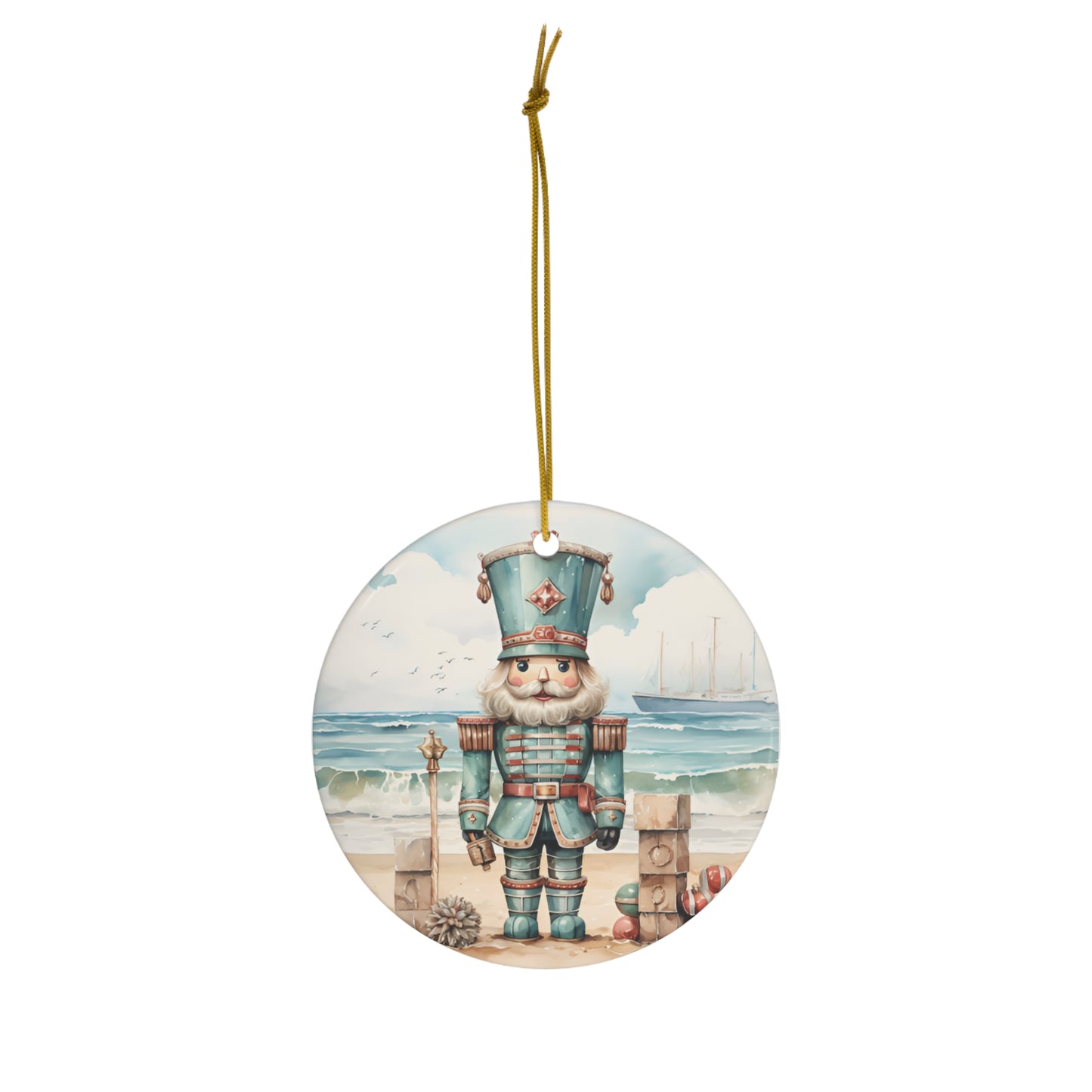 Christmas Nutcracker on Beach Ceramic Ornament