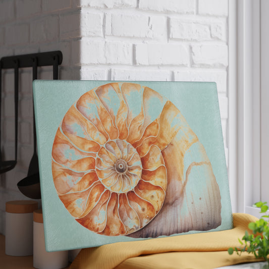 Nautilus Shell glass cutting board