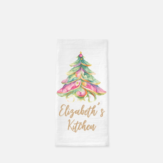 Personalized Watercolor Tree Tea Towel, Dish, Kitchen Towel, Flour Sack Towel, Housewarming Gift, Wedding Gift Towel, Bar Towel