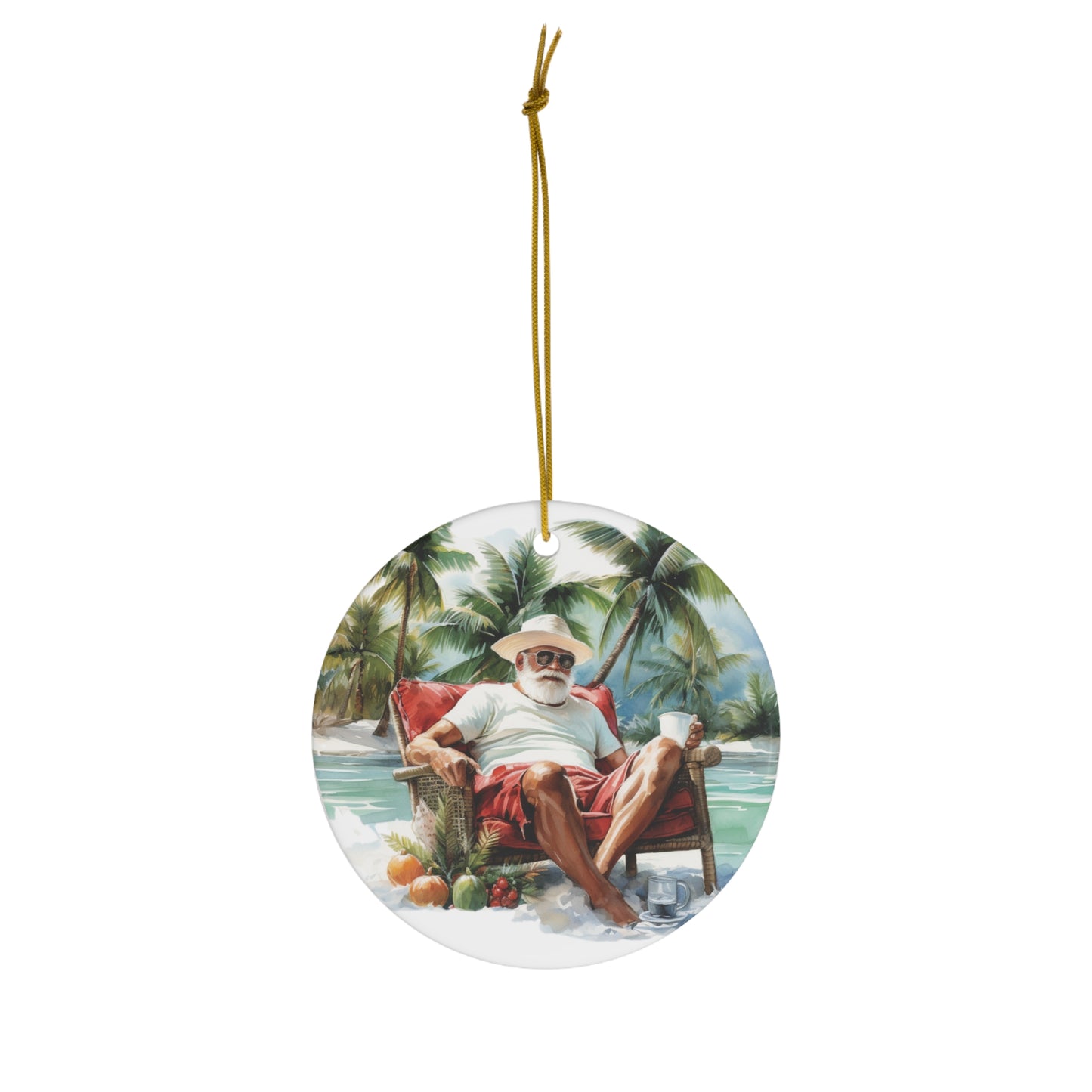 Santa Relaxing at the Beach Christmas Ceramic Ornament