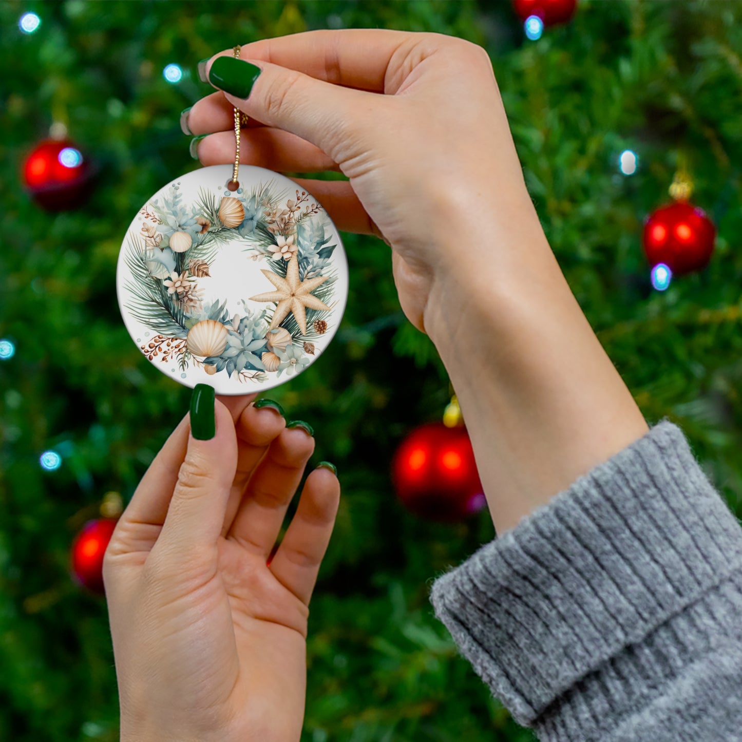 Christmas Seashell Wreath Ceramic Ornament