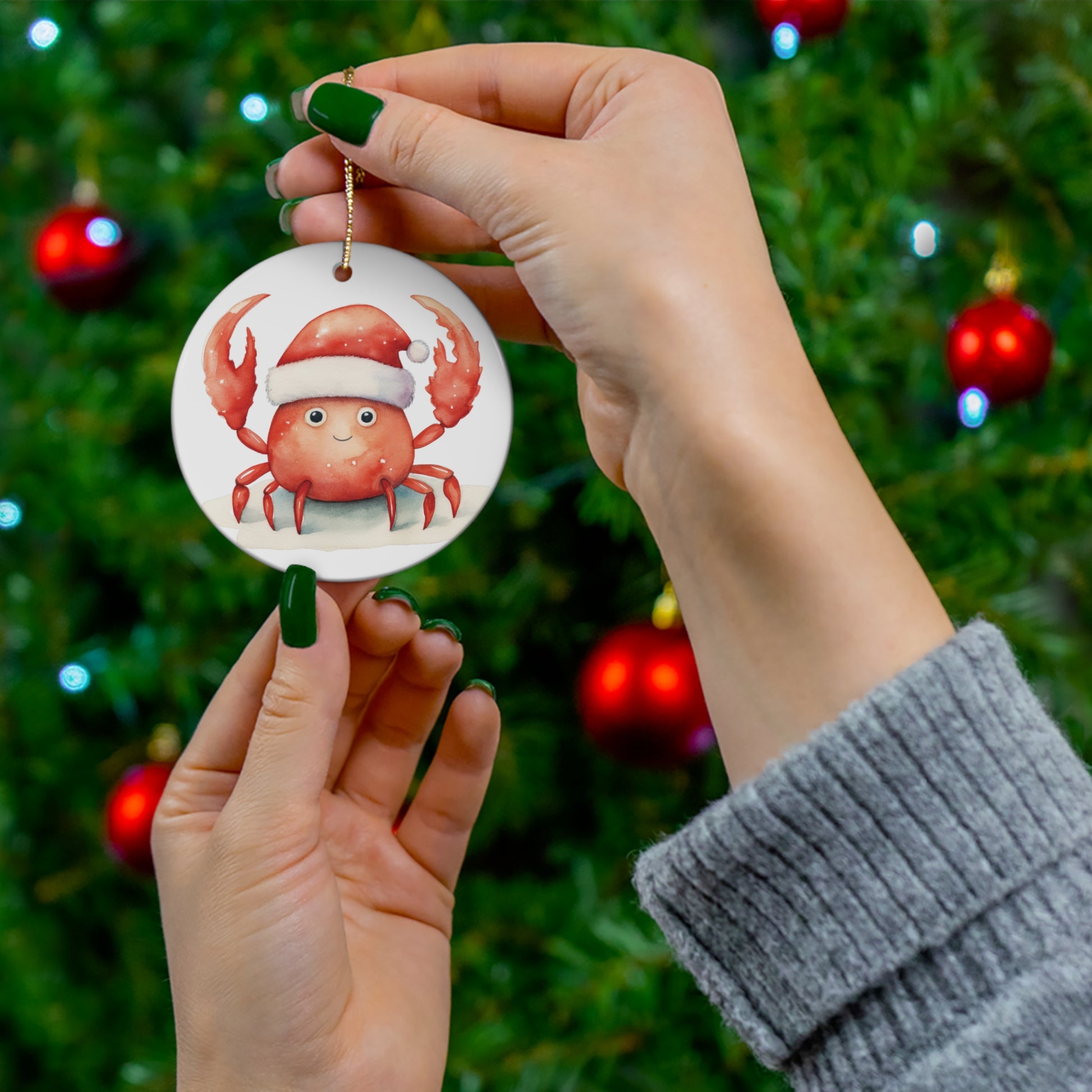 Christmas Crab Ceramic Ornament