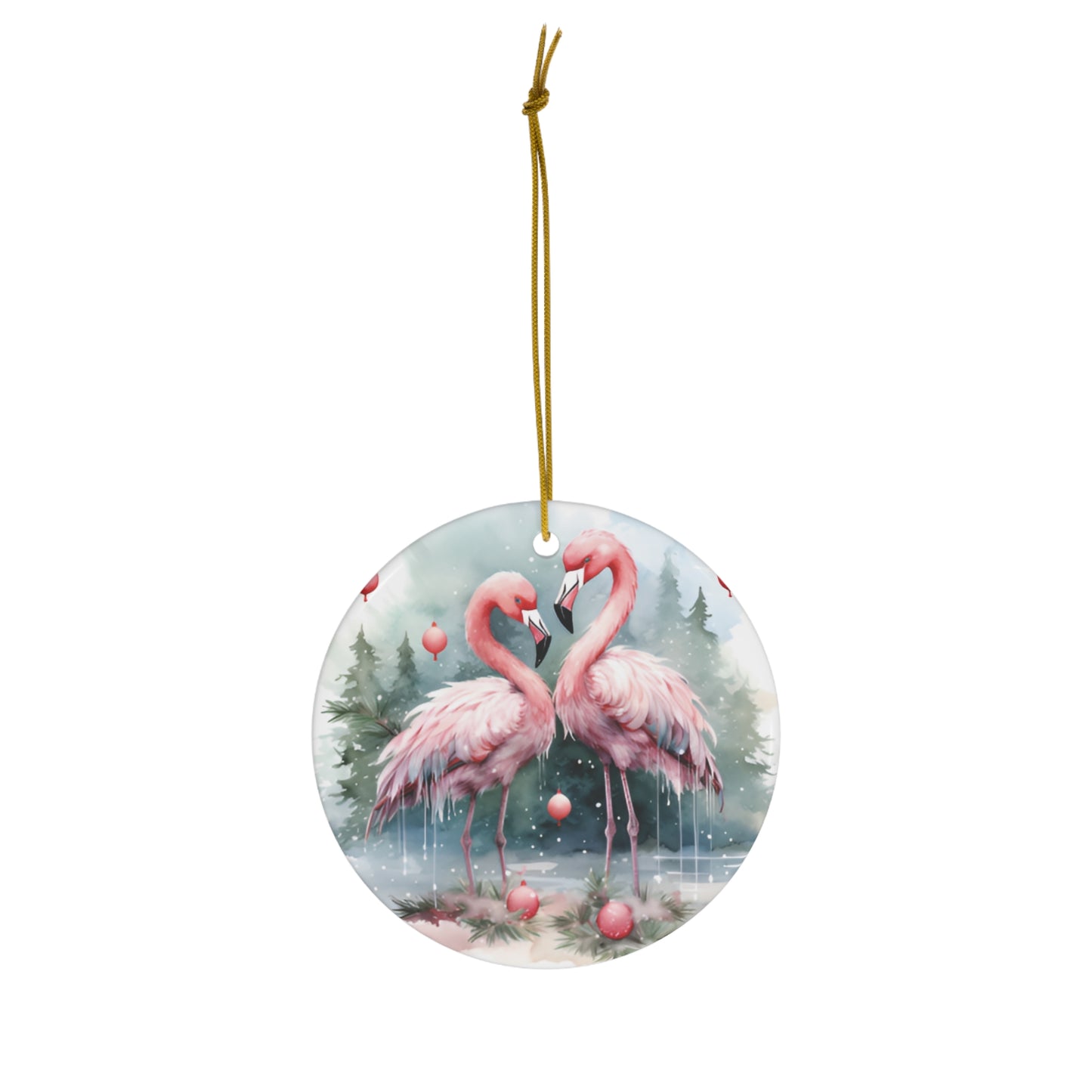 Two Christmas Flamingos Ceramic Ornament