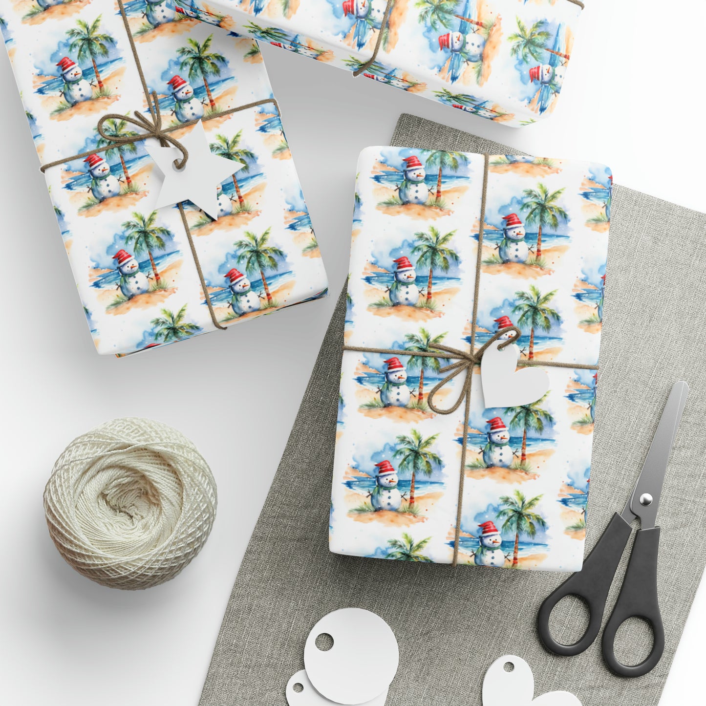 Snowman on the Beach Christmas Wrapping Paper