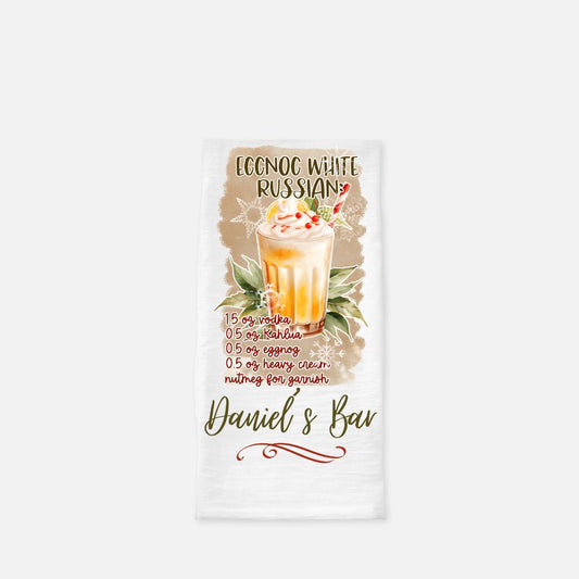 Egg Nog White Russian Recipe Tea Towel, Dish, Kitchen Towel, Flour Sack Towel, Housewarming Gift, Wedding Gift Towel, Bar Towel