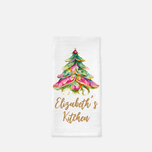 Personalized Watercolor Tree Tea Towel, Dish, Kitchen Towel, Flour Sack Towel, Housewarming Gift, Wedding Gift Towel, Bar Towel