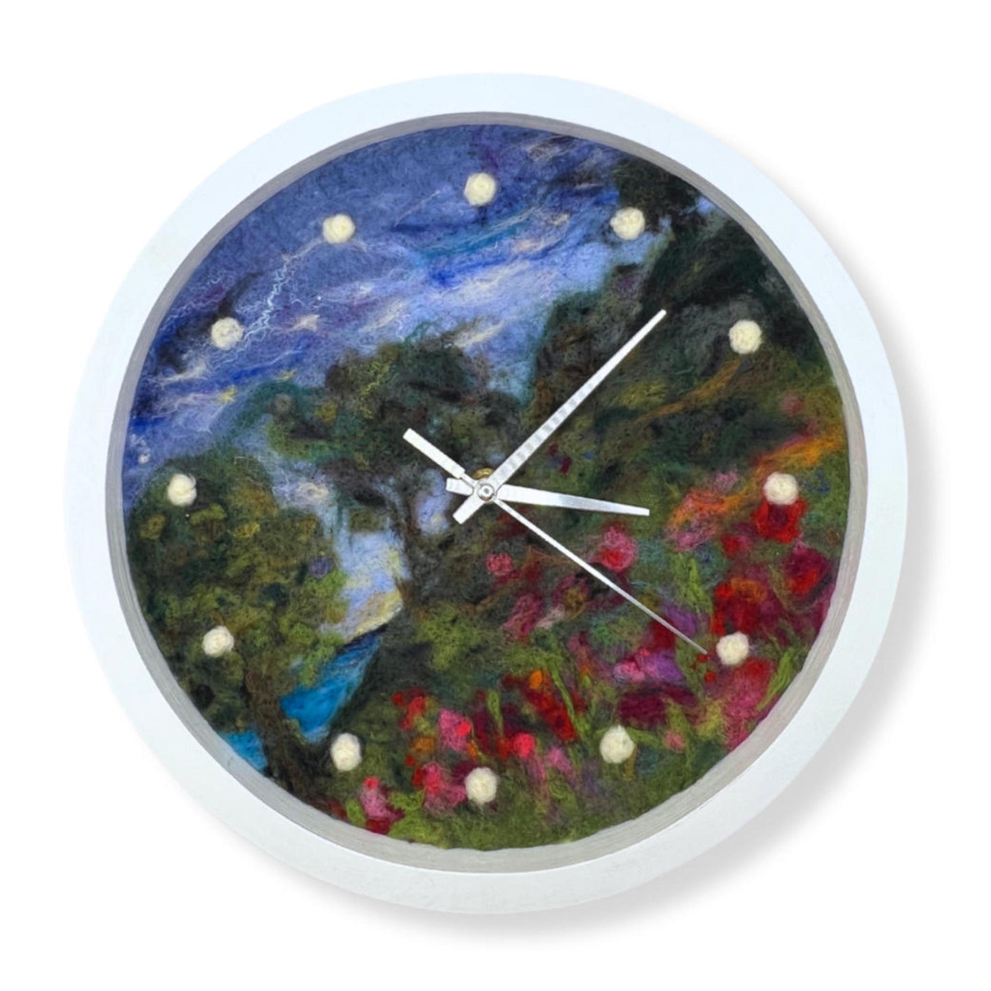 Framed Felted Wall Clock - Coastal Hillside