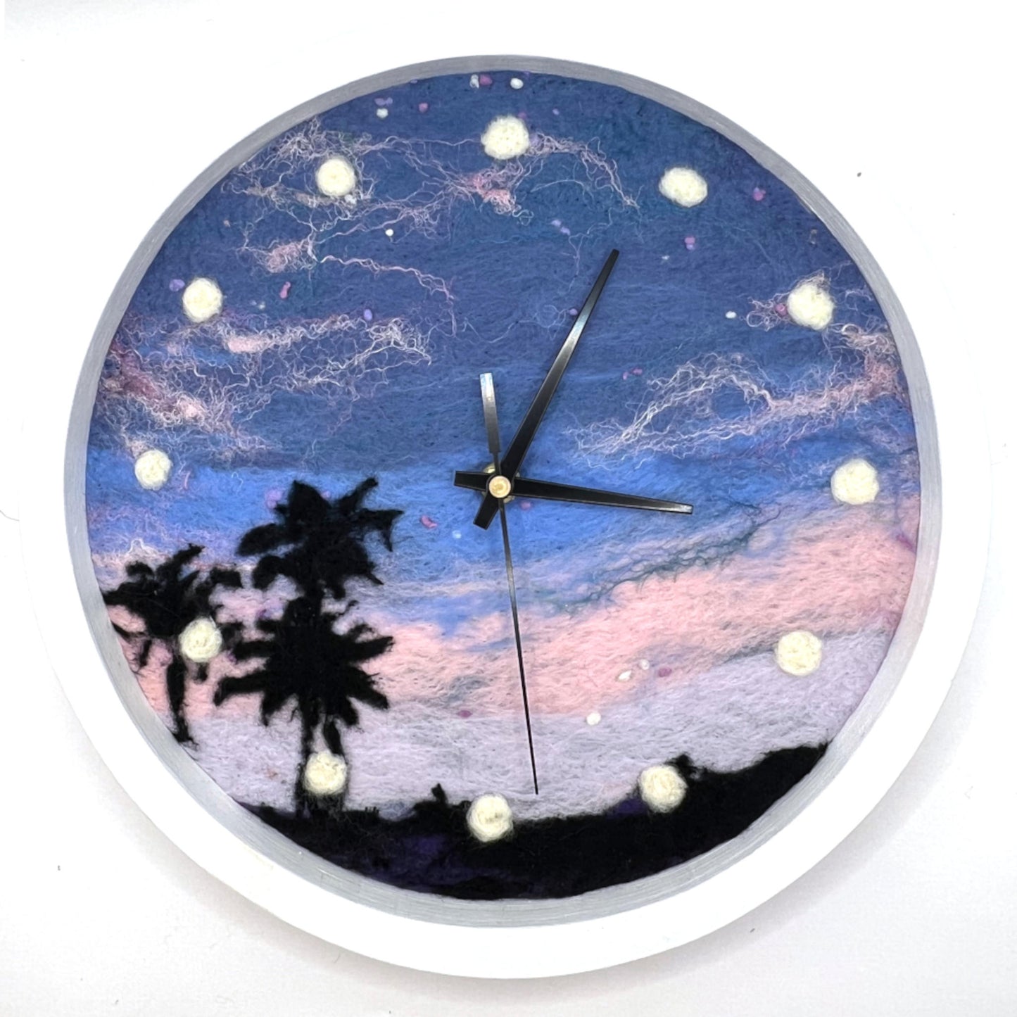 Framed Felted Wall Clock - Palms at Sunset