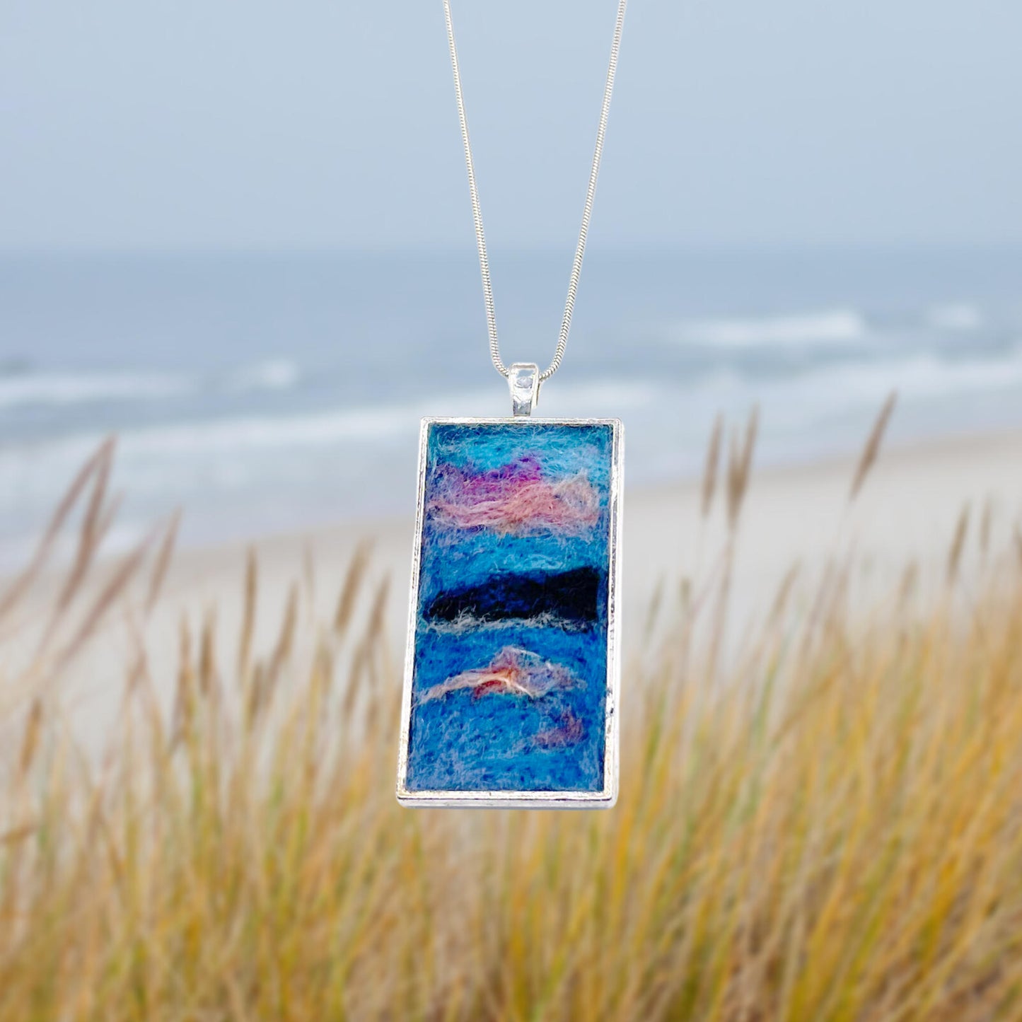 Felted Necklace - Pink Sunset Over the Ocean