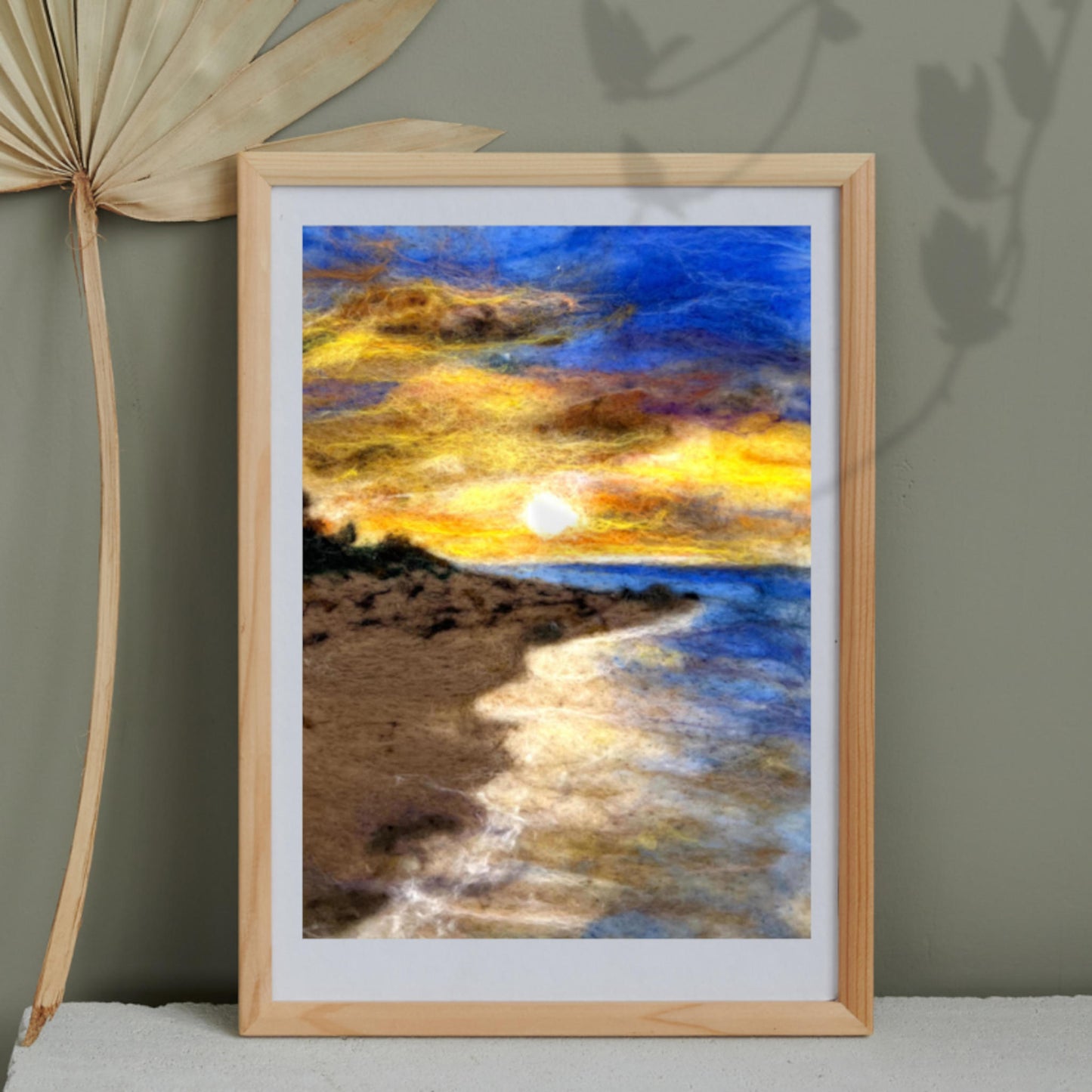 Sunset at Ka'ena Point Felted Wool Painting