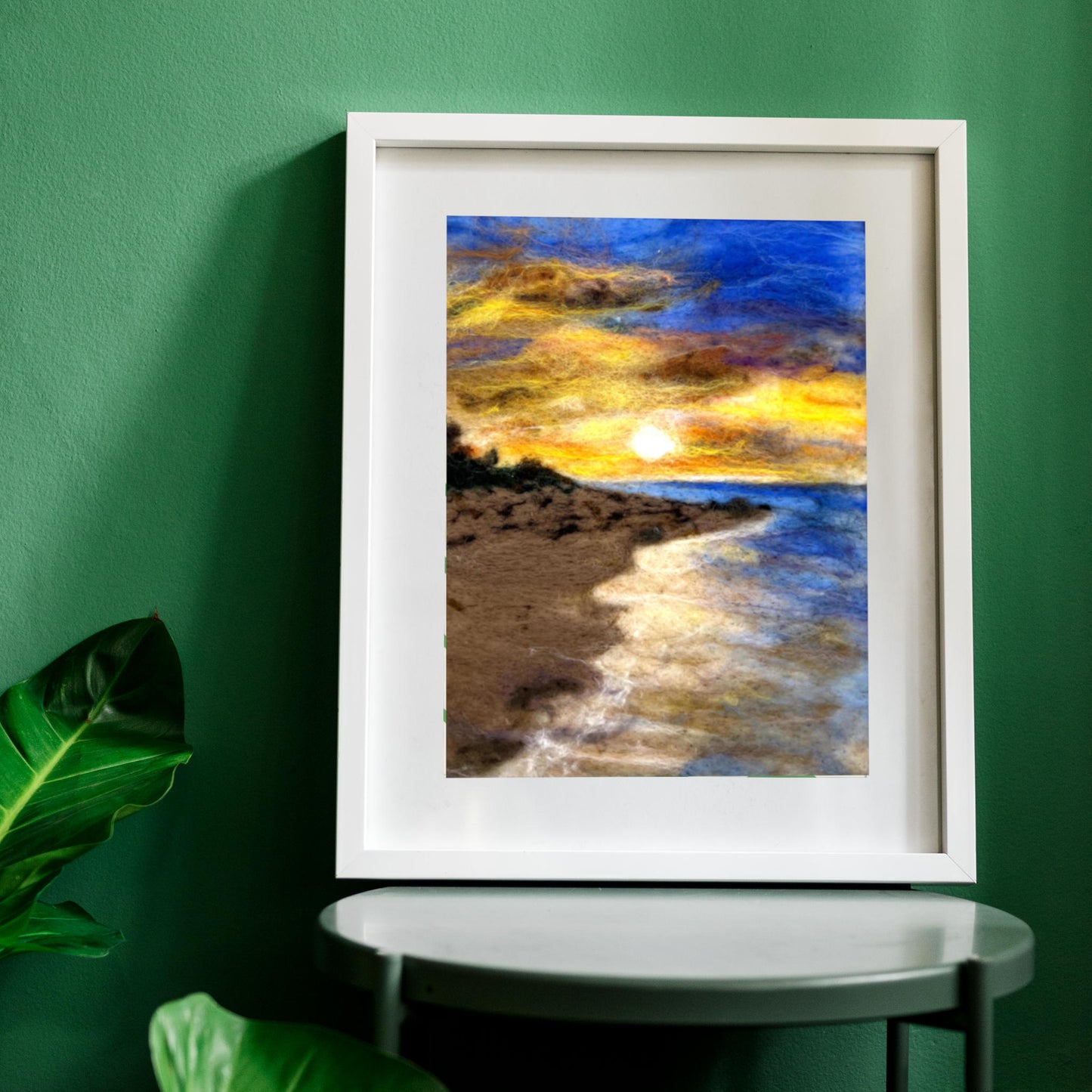 Sunset at Ka'ena Point Felted Wool Painting