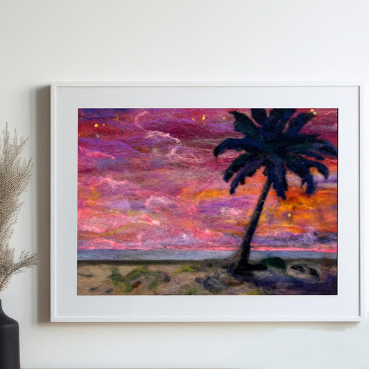 Stargazing at the Beach Felted Wool Painting