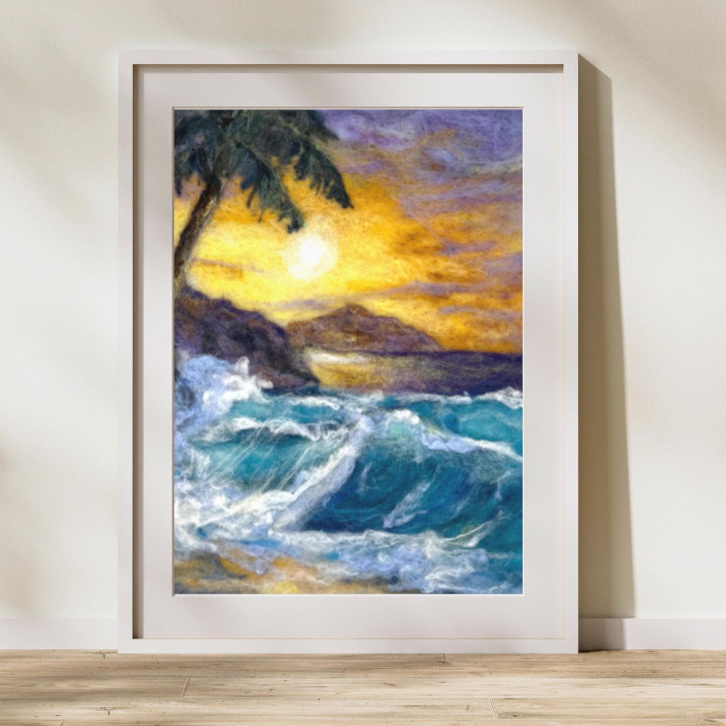 Sunset Waves Felted Wool Painting