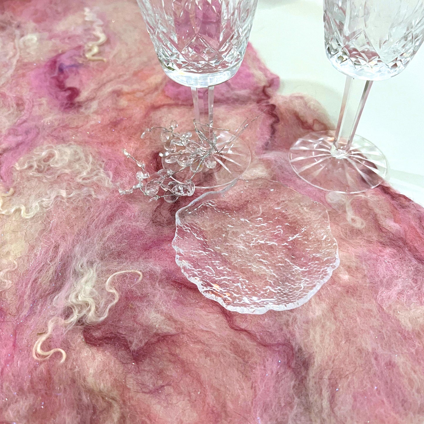 Felted Wool and Silk Table Runner - Pinks and Whites