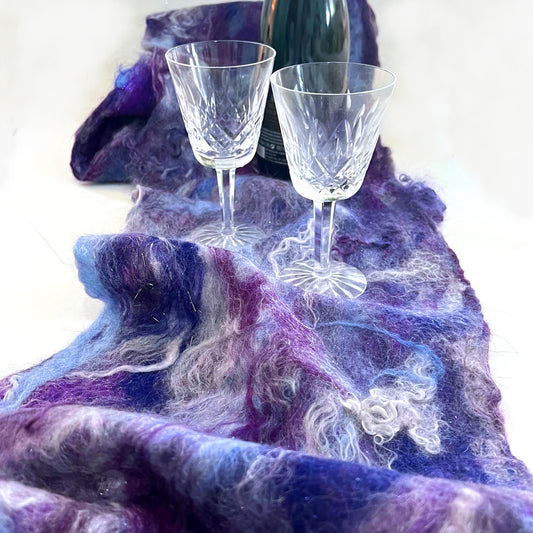 Felted Wool and Silk Table Runner - Purples and Whites