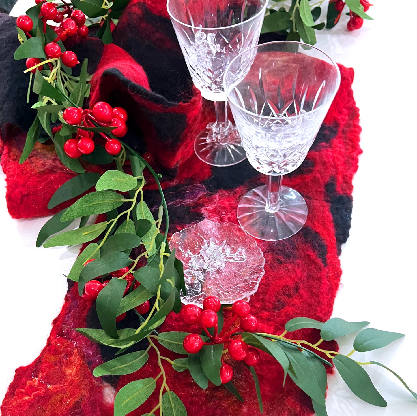 Red and black felted table runner