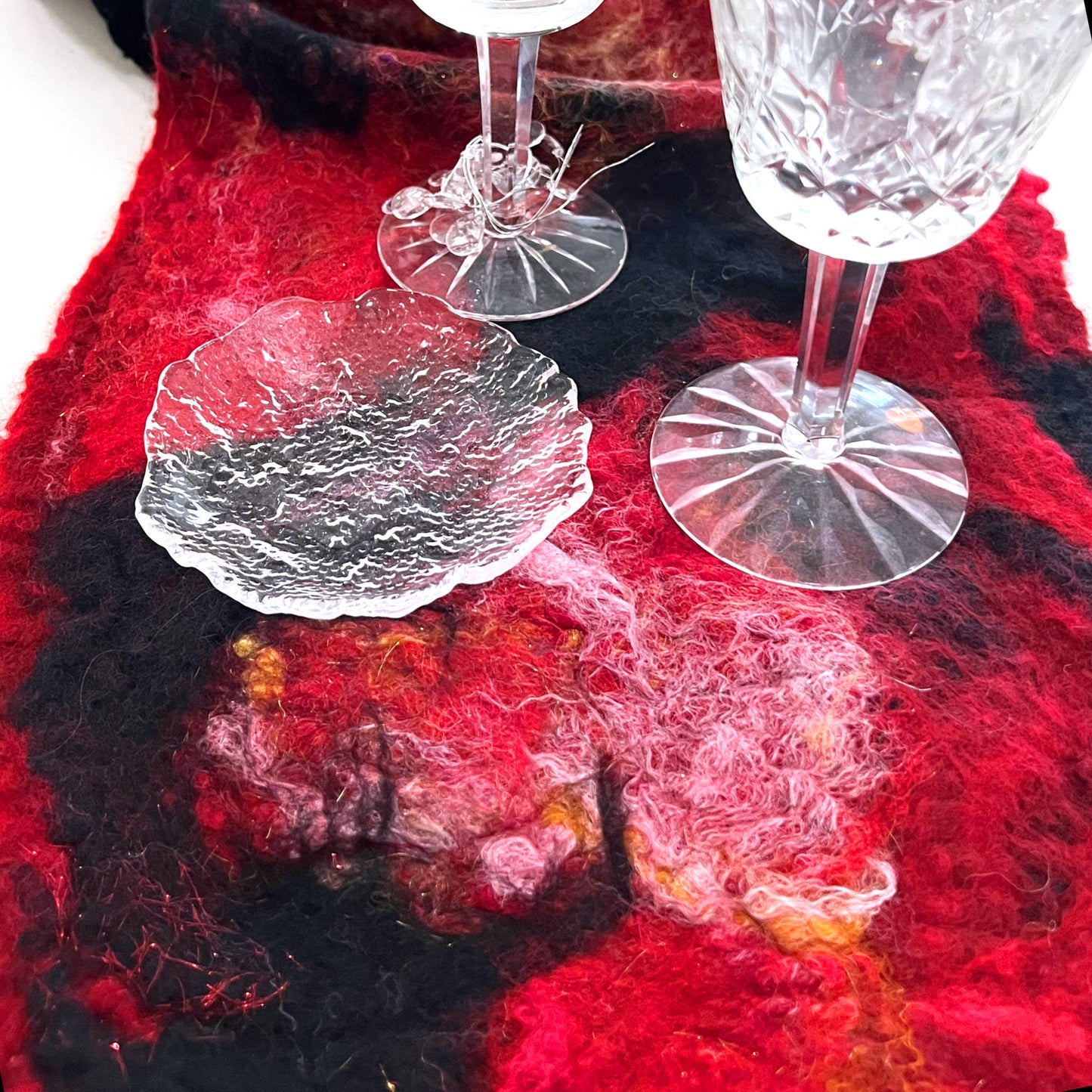 Felted Wool and Silk Table Runner - Red and Black