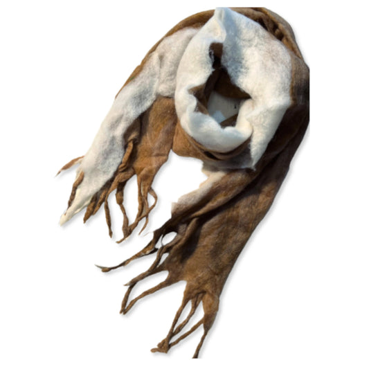 Felted Wool Scarf - Brown and White