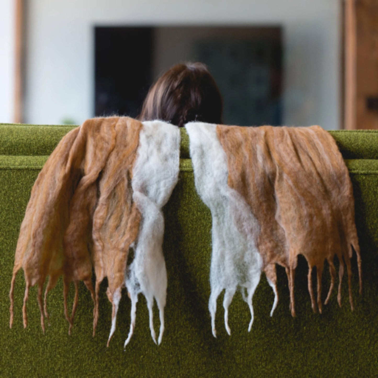 Felted Wool Scarf - Brown and White