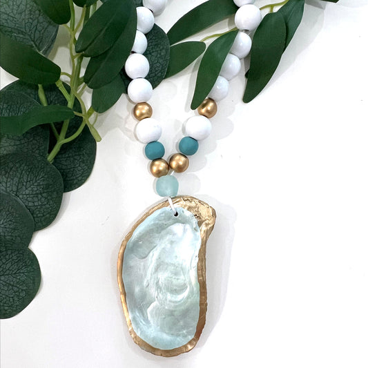 Oyster Shell Pale Aqua Blessing Beads