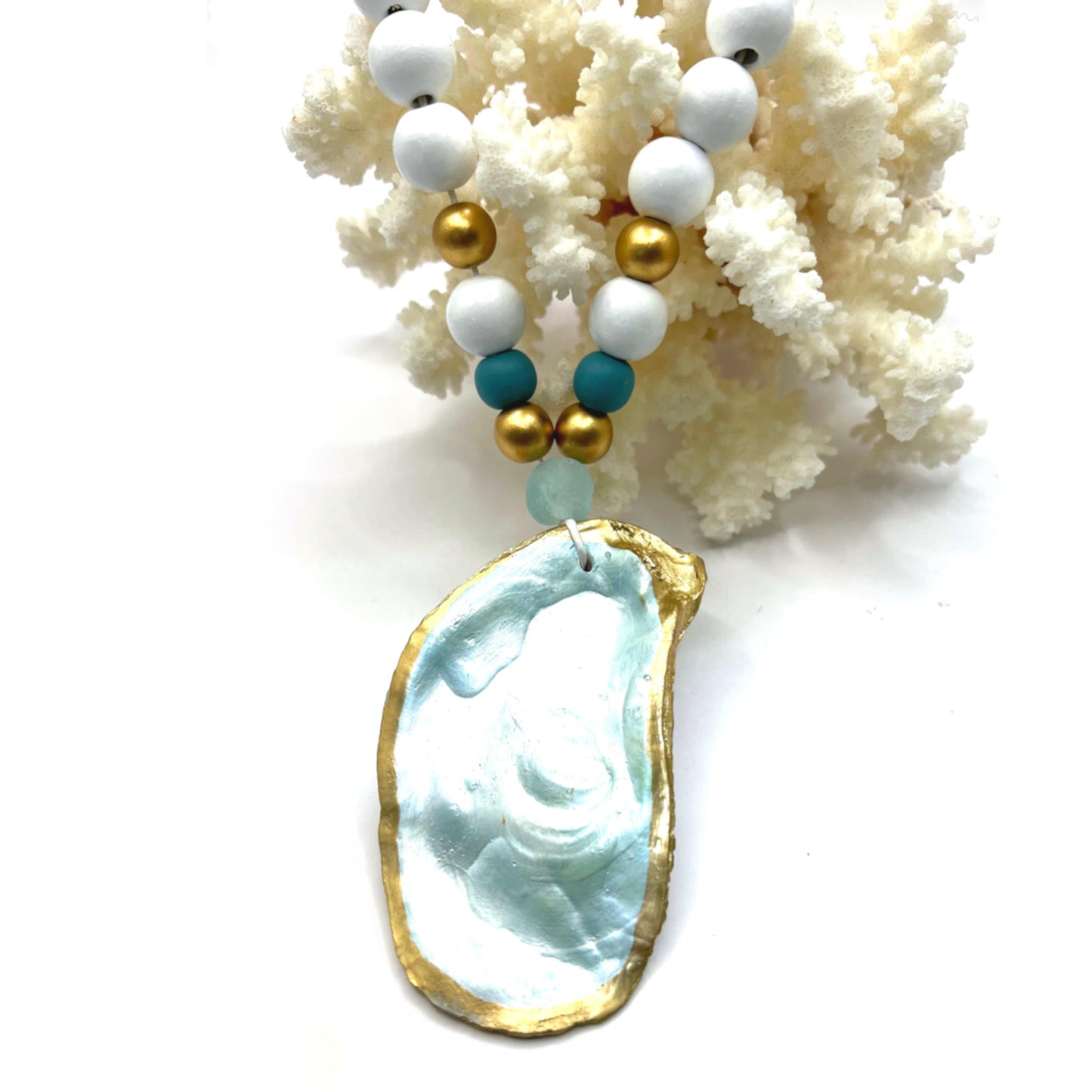 Oyster Shell Pale Aqua Blessing Beads