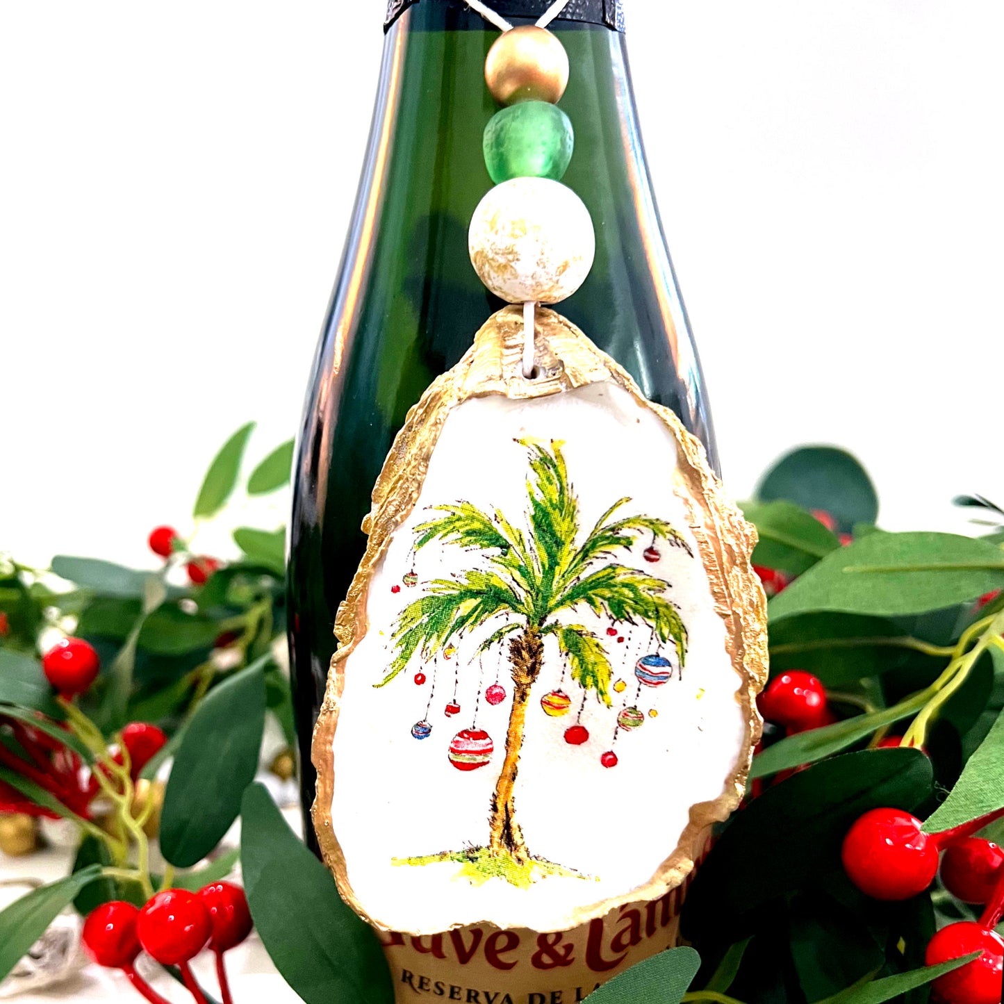 Gilded Christmas Palm Tree Oyster Shell Ornament