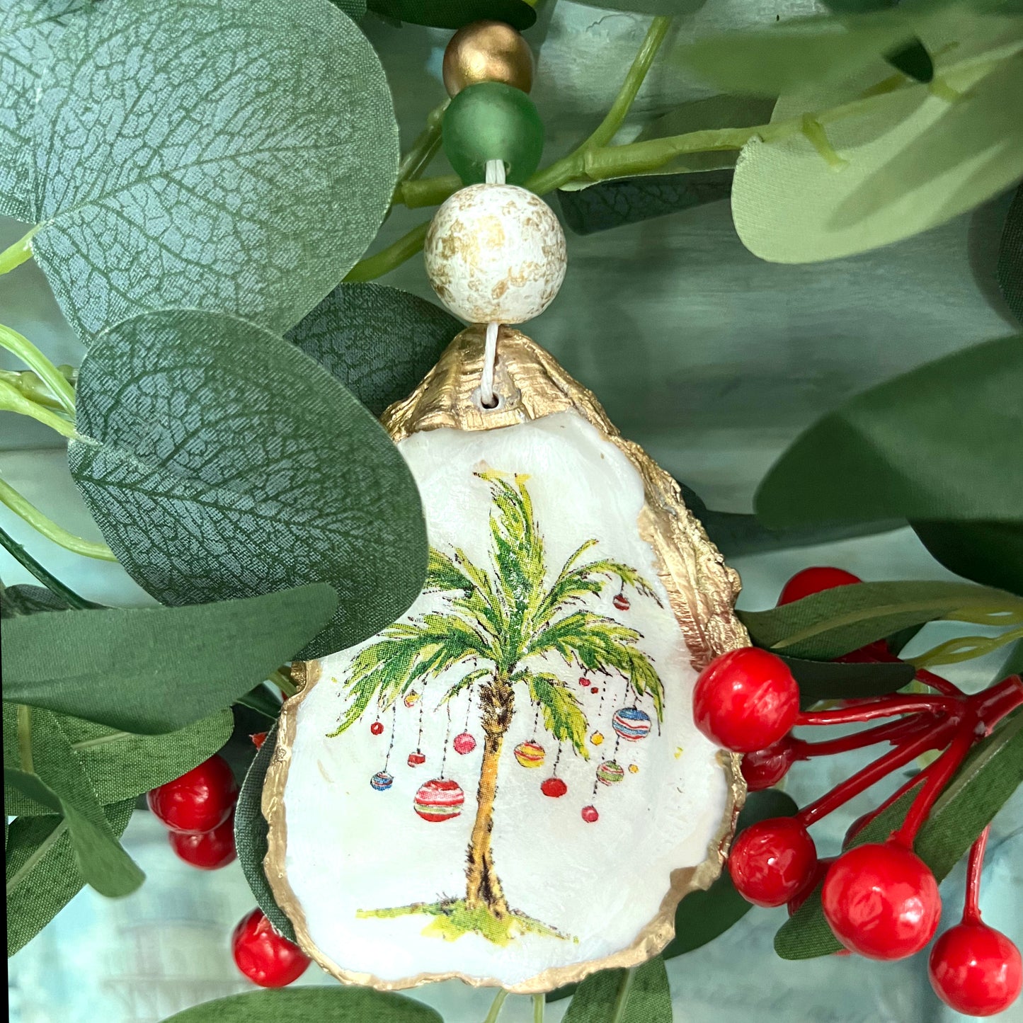 Gilded Christmas Palm Tree Oyster Shell Ornament