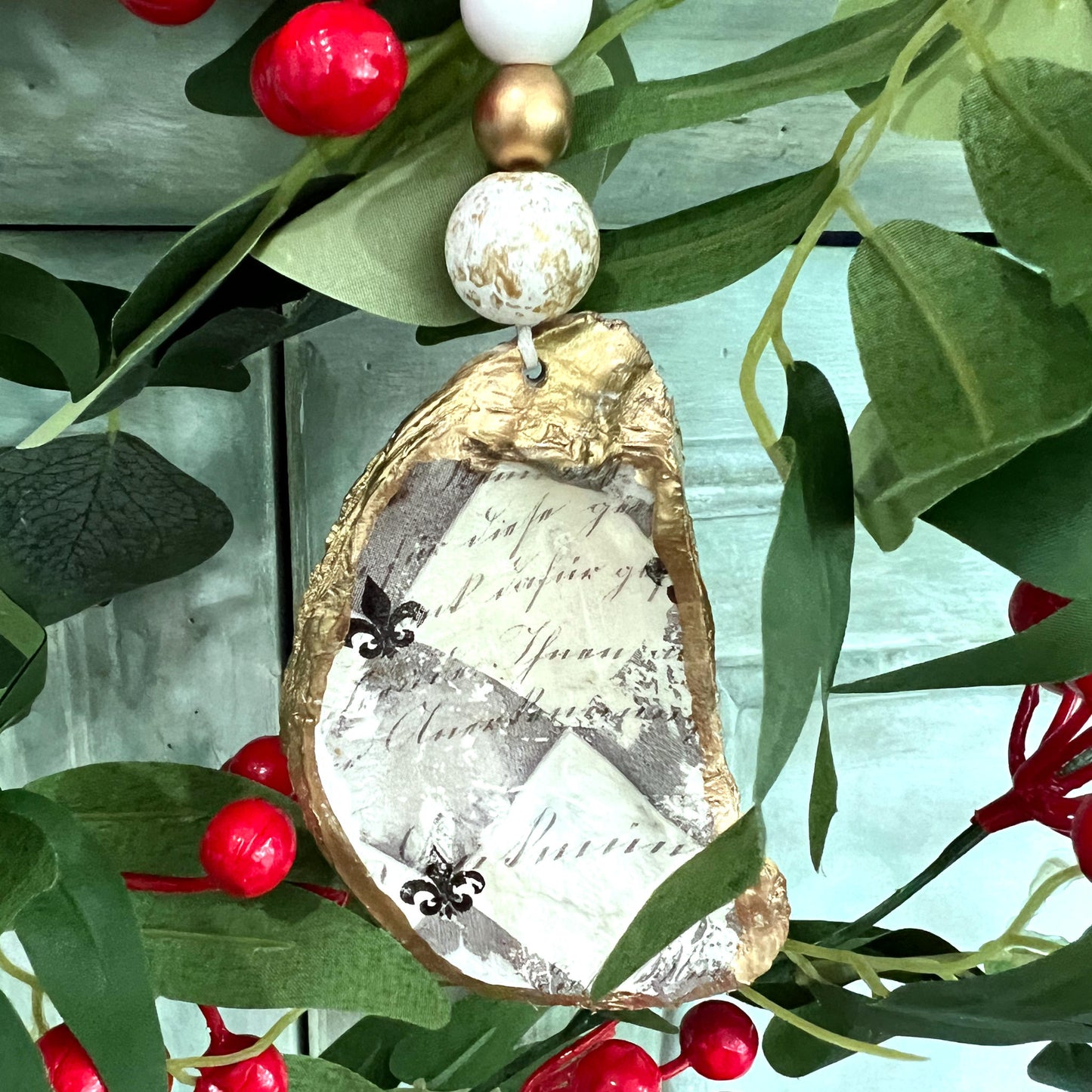 Gilded Fleur de Lis Oyster Shell Ornament