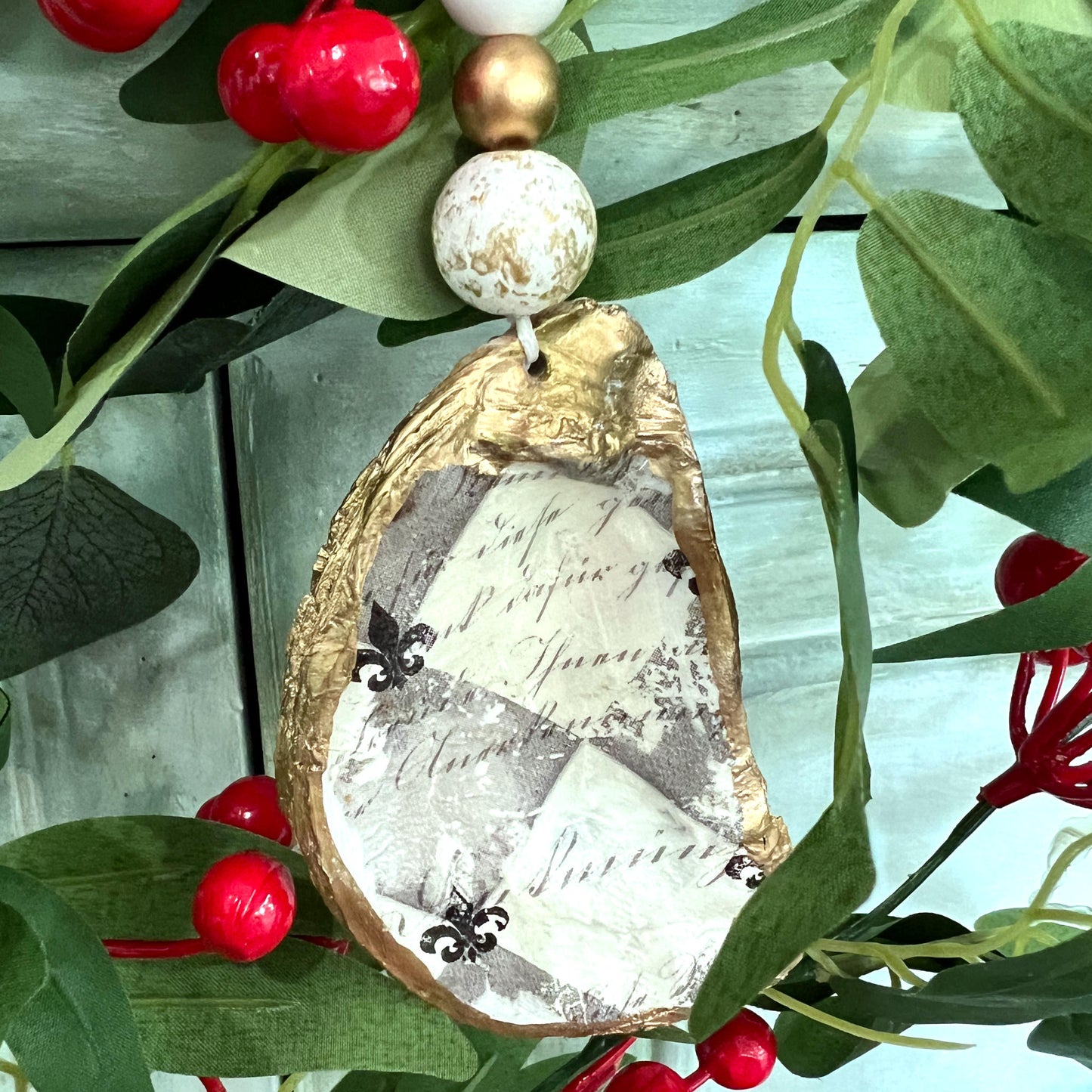 Gilded Fleur de Lis Oyster Shell Ornament