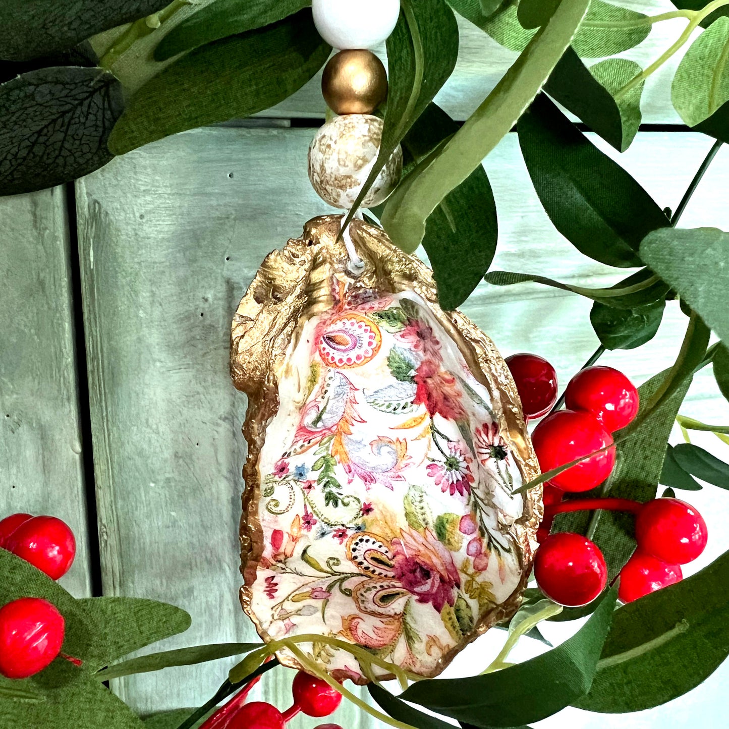 Gilded Floral Oyster Shell Ornament