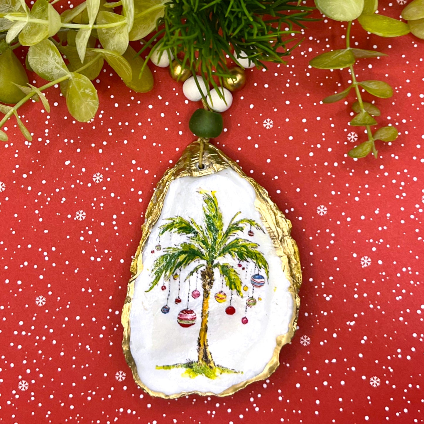 Gilded Christmas Palm Tree Oyster Shell Ornament